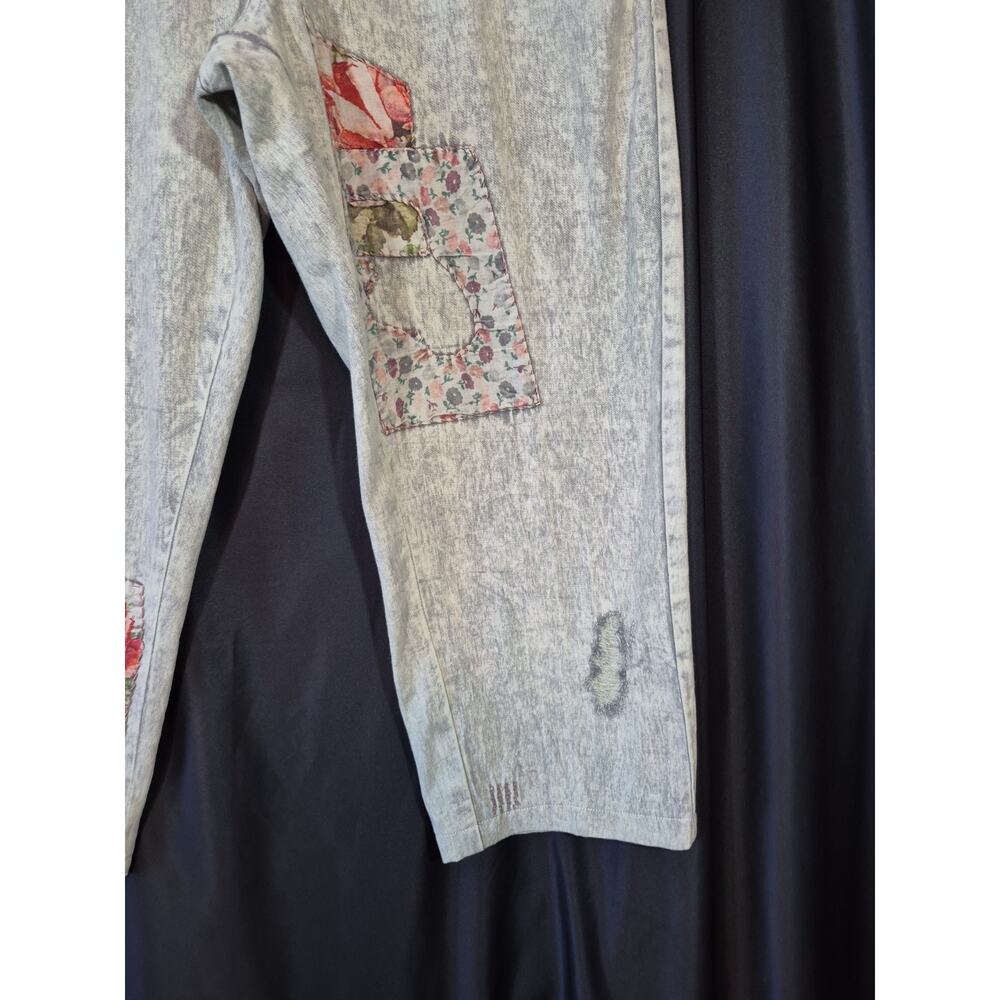 Paper Lace Light Gray Pink Floral Patchwork Cotton Pants Jeans Medium - Picture 6 of 10